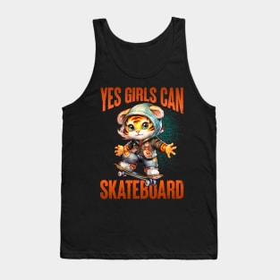 Yes Girls Can Skateboard - Cute Skateboarder Skater Cat Tank Top